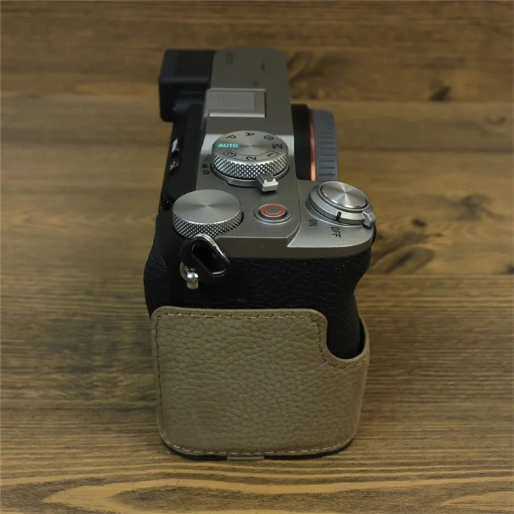 For Sony A7C II / A7CR Camera Bottom Case Genuine Cow Leather Anti-Drop Half Body Cover with Battery Opening