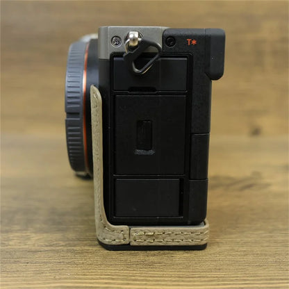 For Sony A7C II / A7CR Camera Bottom Case Genuine Cow Leather Anti-Drop Half Body Cover with Battery Opening