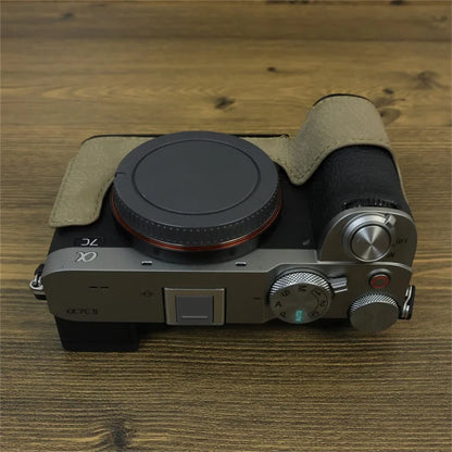 For Sony A7C II / A7CR Camera Bottom Case Genuine Cow Leather Anti-Drop Half Body Cover with Battery Opening
