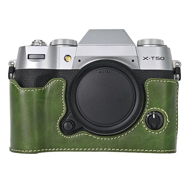 For Fujifilm X-T50 PU Leather Half Case Grip Digital Camera Bag Cover with Opening Bottom