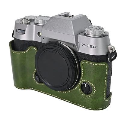 For Fujifilm X-T50 PU Leather Half Case Grip Digital Camera Bag Cover with Opening Bottom