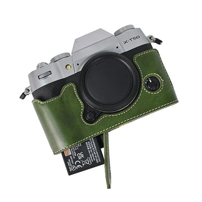 For Fujifilm X-T50 PU Leather Half Case Grip Digital Camera Bag Cover with Opening Bottom