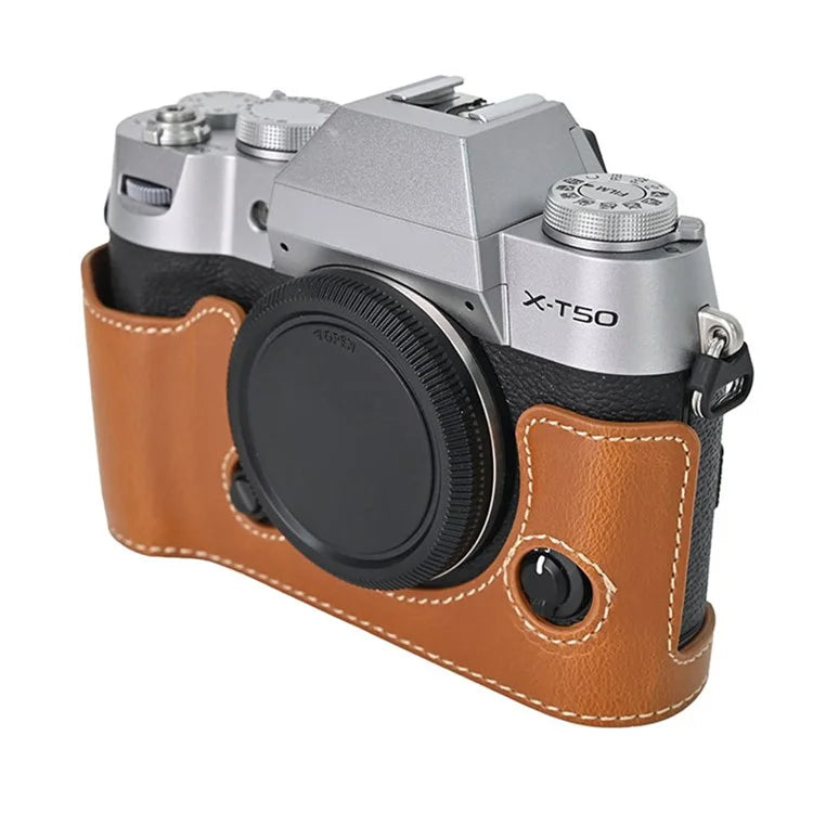 For Fujifilm X-T50 PU Leather Half Case Grip Digital Camera Bag Cover with Opening Bottom