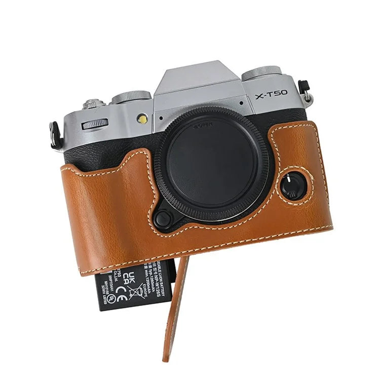 For Fujifilm X-T50 PU Leather Half Case Grip Digital Camera Bag Cover with Opening Bottom
