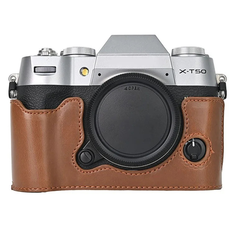 For Fujifilm X-T50 PU Leather Half Case Grip Digital Camera Bag Cover with Opening Bottom