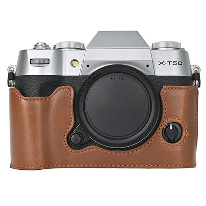 For Fujifilm X-T50 PU Leather Half Case Grip Digital Camera Bag Cover with Opening Bottom