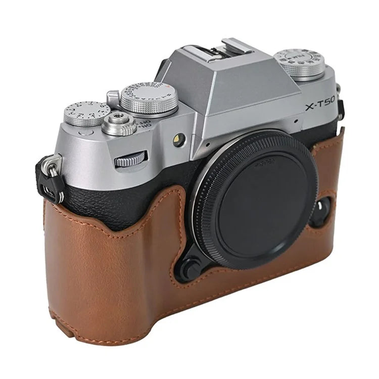 For Fujifilm X-T50 PU Leather Half Case Grip Digital Camera Bag Cover with Opening Bottom