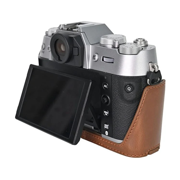 For Fujifilm X-T50 PU Leather Half Case Grip Digital Camera Bag Cover with Opening Bottom