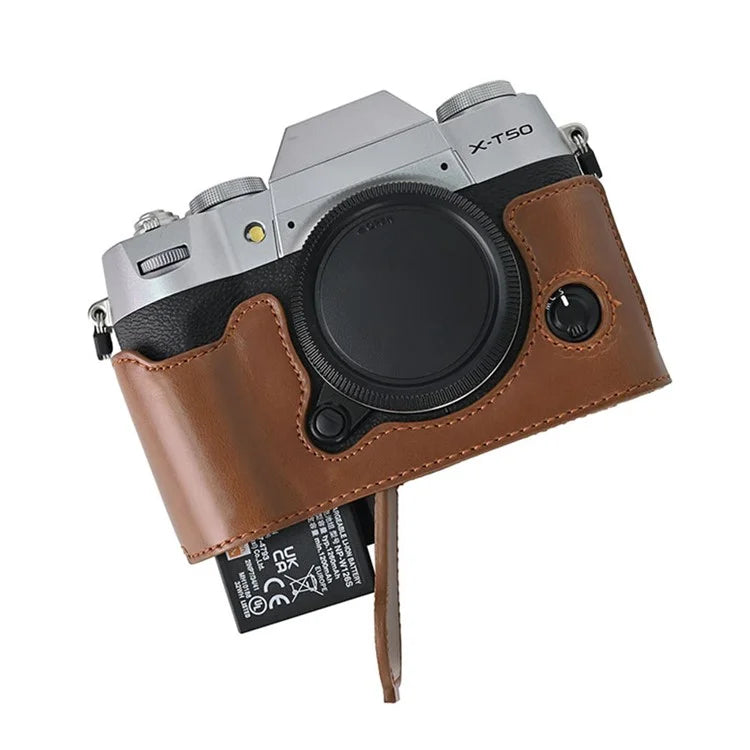 For Fujifilm X-T50 PU Leather Half Case Grip Digital Camera Bag Cover with Opening Bottom