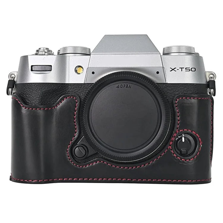 For Fujifilm X-T50 PU Leather Half Case Grip Digital Camera Bag Cover with Opening Bottom