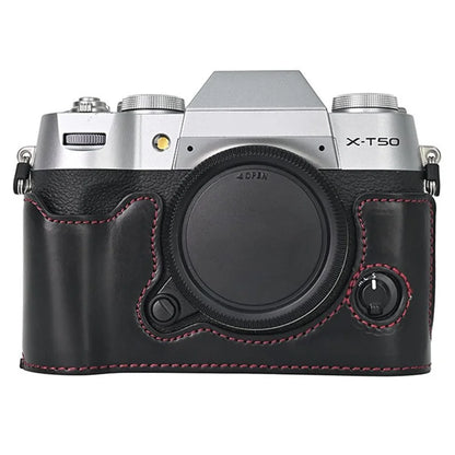 For Fujifilm X-T50 PU Leather Half Case Grip Digital Camera Bag Cover with Opening Bottom