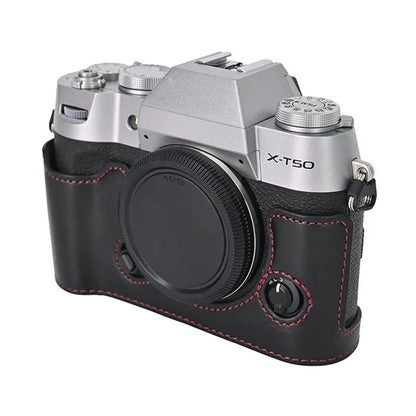 For Fujifilm X-T50 PU Leather Half Case Grip Digital Camera Bag Cover with Opening Bottom