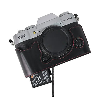 For Fujifilm X-T50 PU Leather Half Case Grip Digital Camera Bag Cover with Opening Bottom