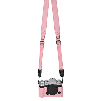 For Fujifilm X-T50 Camera Case Large Opening Genuine Cow Leather Protector with Shoulder Strap