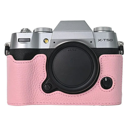 For Fujifilm X-T50 Camera Case Large Opening Genuine Cow Leather Protector with Shoulder Strap