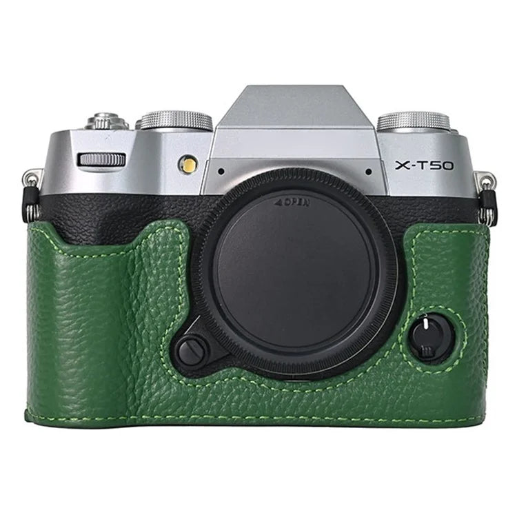 For Fujifilm X-T50 Camera Case Large Opening Genuine Cow Leather Protector with Shoulder Strap