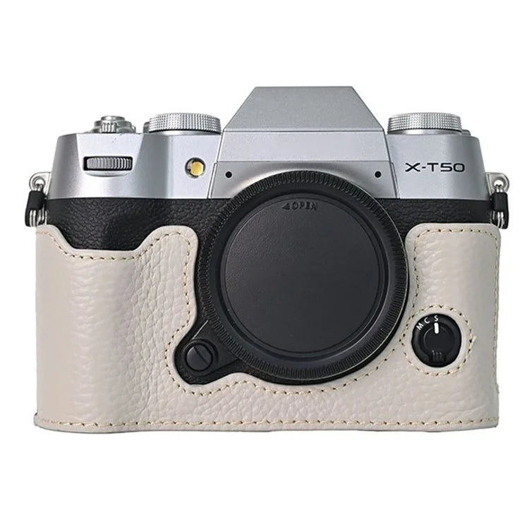For Fujifilm X-T50 Camera Case Large Opening Genuine Cow Leather Protector with Shoulder Strap