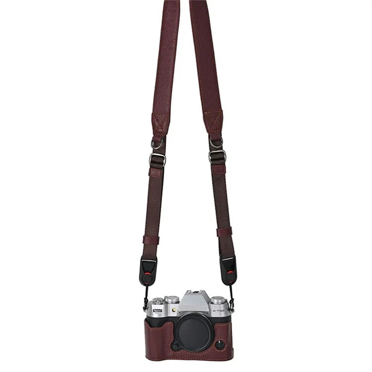 For Fujifilm X-T50 Camera Case Large Opening Genuine Cow Leather Protector with Shoulder Strap