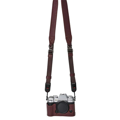 For Fujifilm X-T50 Camera Case Large Opening Genuine Cow Leather Protector with Shoulder Strap