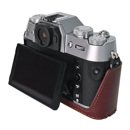 For Fujifilm X-T50 Camera Case Large Opening Genuine Cow Leather Protector with Shoulder Strap