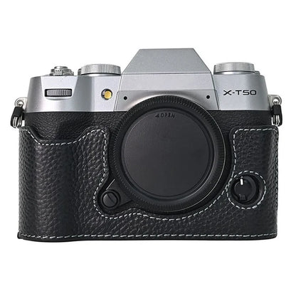 For Fujifilm X-T50 Camera Case Large Opening Genuine Cow Leather Protector with Wrist Strap