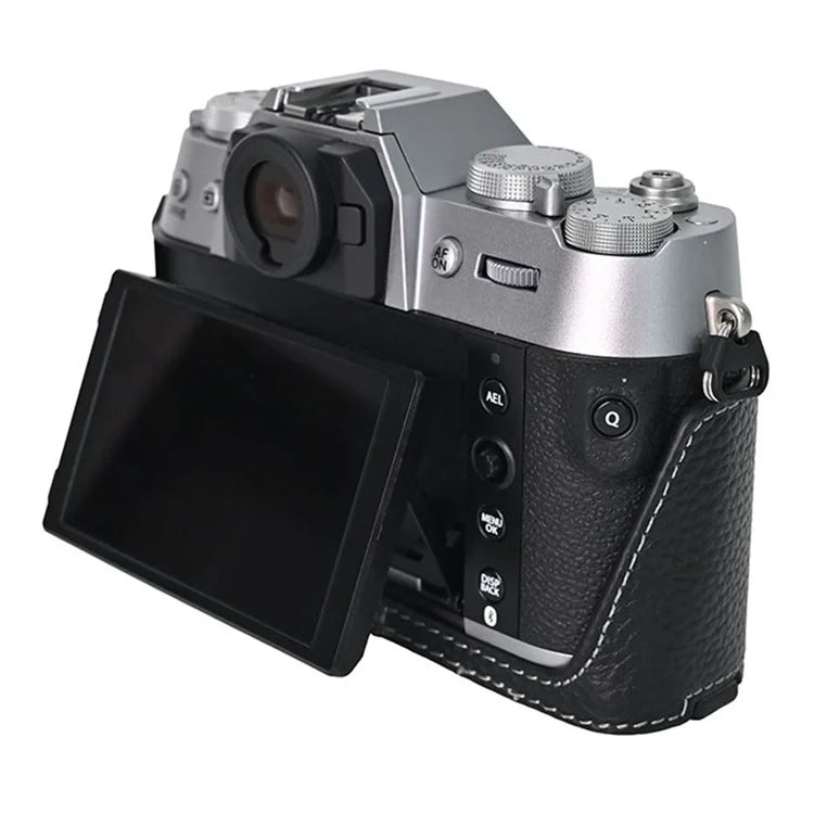 For Fujifilm X-T50 Camera Case Large Opening Genuine Cow Leather Protector with Wrist Strap