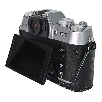 For Fujifilm X-T50 Camera Case Large Opening Genuine Cow Leather Protector with Wrist Strap