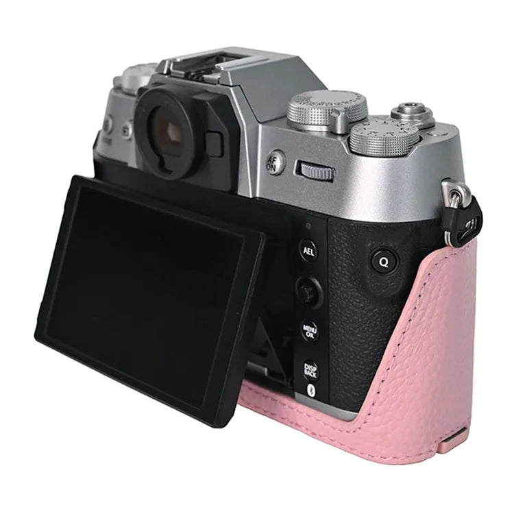 For Fujifilm X-T50 Camera Case Large Opening Genuine Cow Leather Protector with Wrist Strap