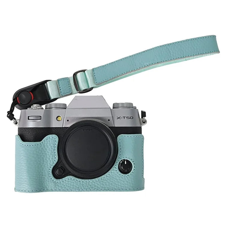 For Fujifilm X-T50 Camera Case Large Opening Genuine Cow Leather Protector with Wrist Strap
