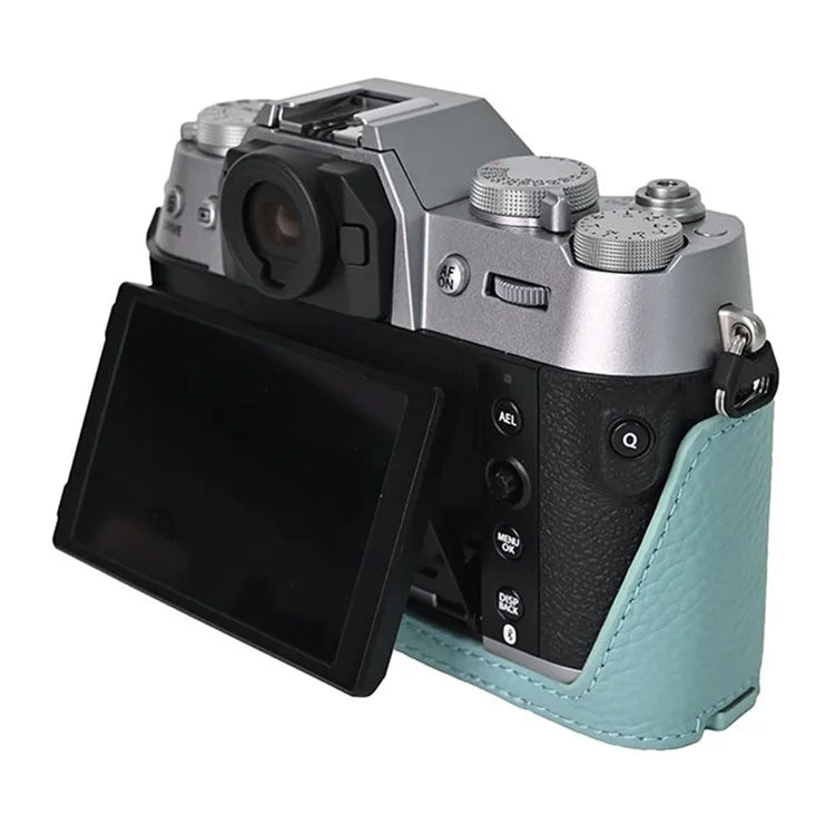 For Fujifilm X-T50 Camera Case Large Opening Genuine Cow Leather Protector with Wrist Strap