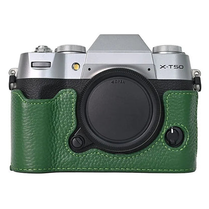 For Fujifilm X-T50 Camera Case Large Opening Genuine Cow Leather Protector with Wrist Strap