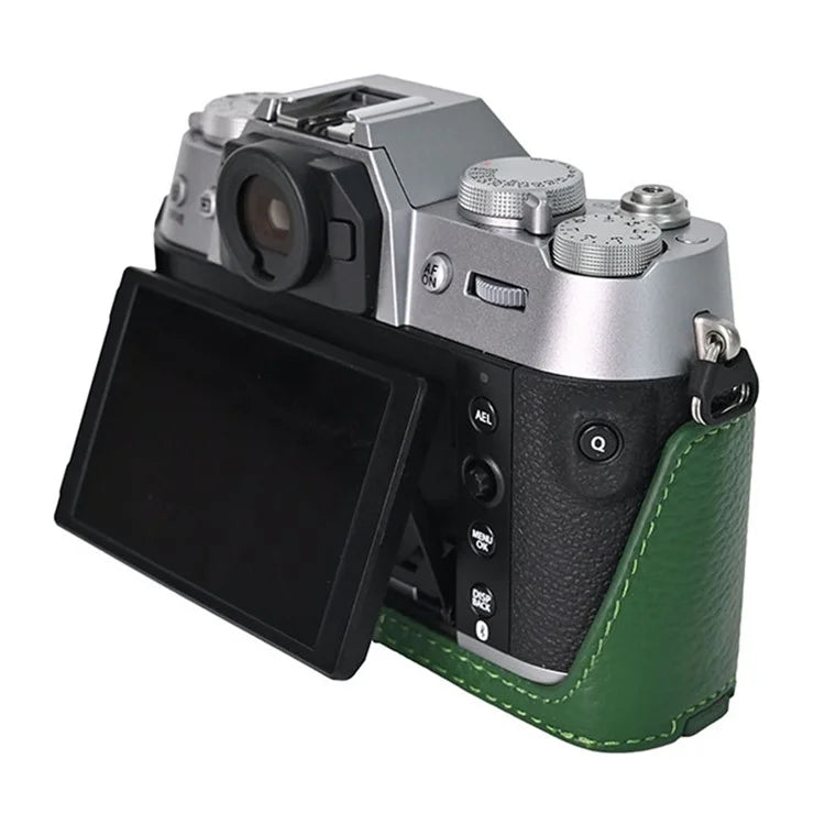 For Fujifilm X-T50 Camera Case Large Opening Genuine Cow Leather Protector with Wrist Strap