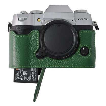 For Fujifilm X-T50 Camera Case Large Opening Genuine Cow Leather Protector with Wrist Strap