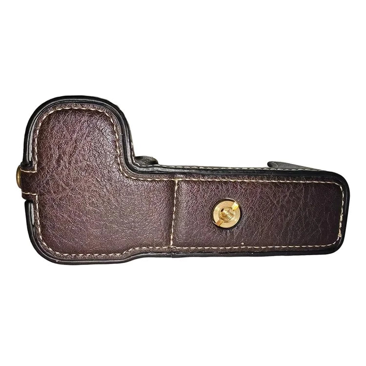 For Fujifilm X-S10 Buffalo Texture PU Leather Bottom Case Half Body Camera Cover with Battery Opening