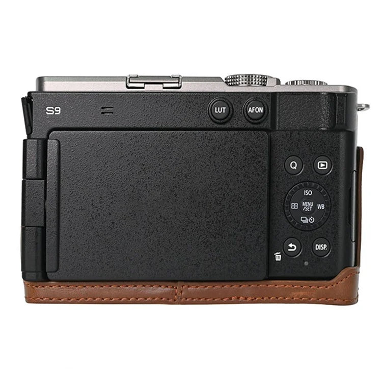 For Panasonic Lumix S9 Camera Case PU Leather Half Cover with Battery Opening Bottom