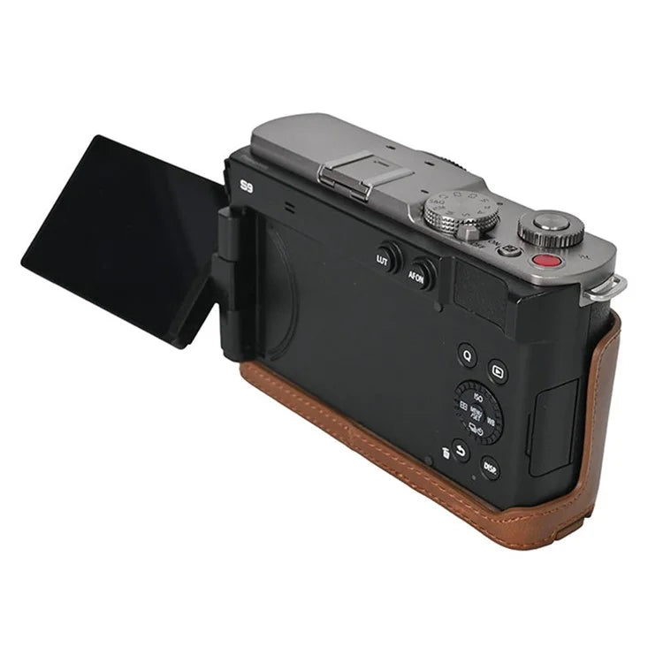 For Panasonic Lumix S9 Camera Case PU Leather Half Cover with Battery Opening Bottom