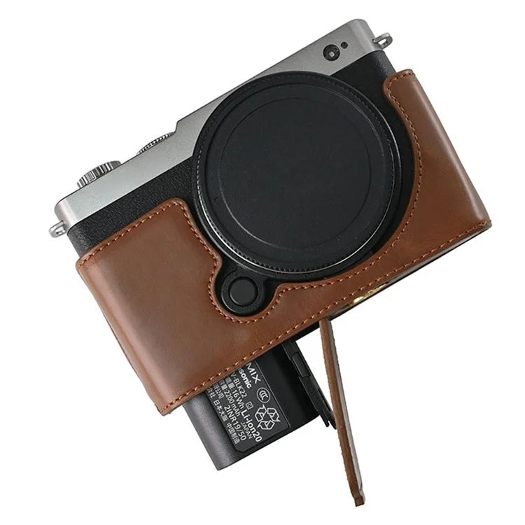 For Panasonic Lumix S9 Camera Case PU Leather Half Cover with Battery Opening Bottom