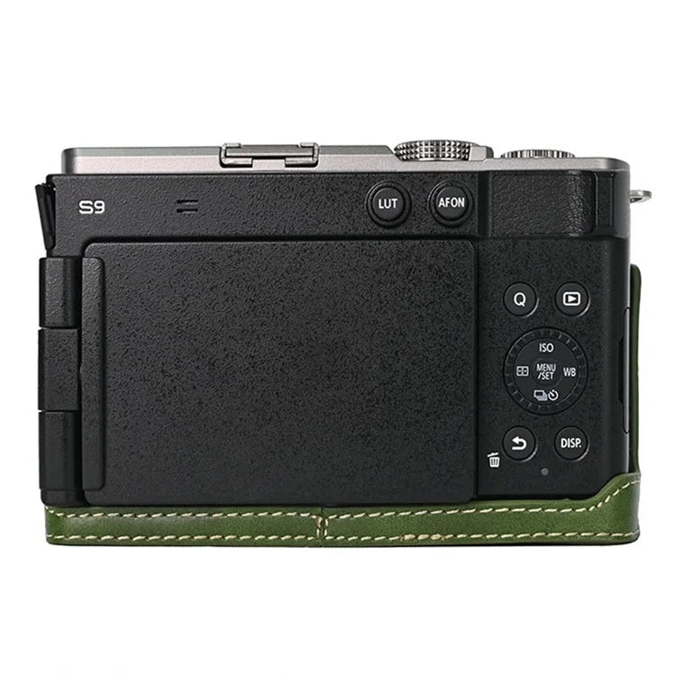 For Panasonic Lumix S9 Camera Case PU Leather Half Cover with Battery Opening Bottom