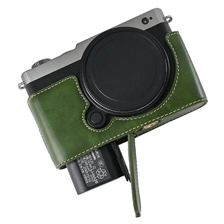 For Panasonic Lumix S9 Camera Case PU Leather Half Cover with Battery Opening Bottom