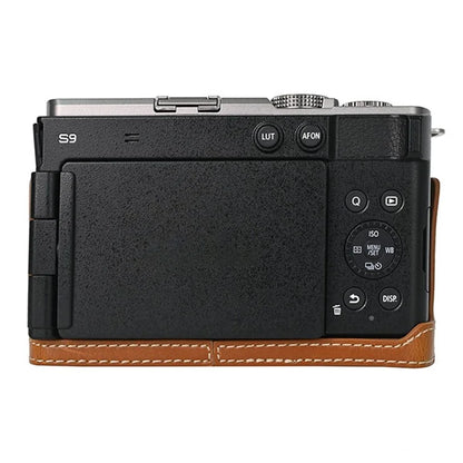 For Panasonic Lumix S9 Camera Case PU Leather Half Cover with Battery Opening Bottom