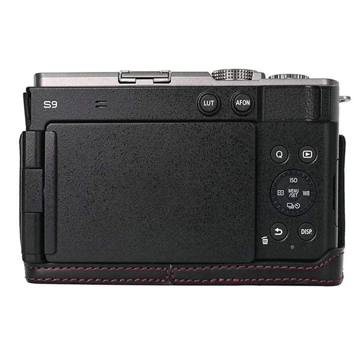 For Panasonic Lumix S9 Camera Case PU Leather Half Cover with Battery Opening Bottom
