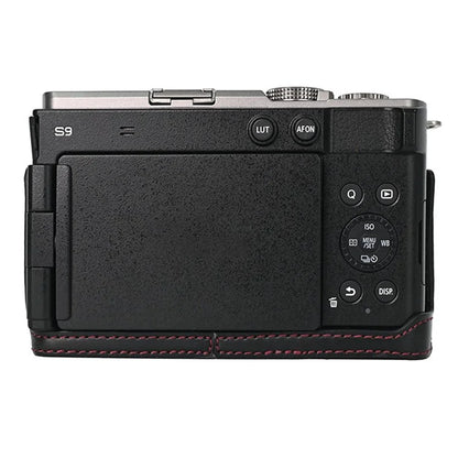 For Panasonic Lumix S9 Camera Case PU Leather Half Cover with Battery Opening Bottom