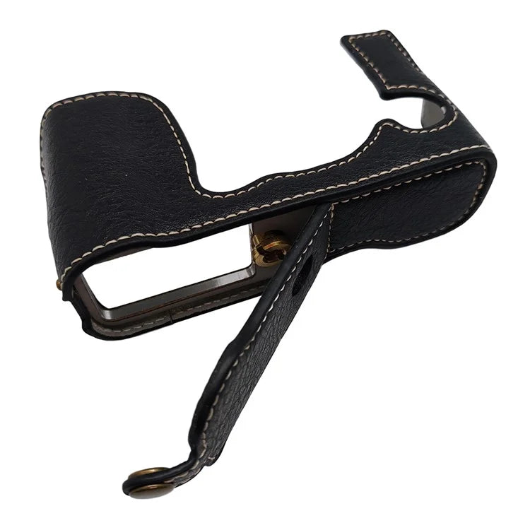 For Fujifilm X-A7 / X-A5 / X-A3 Buffalo Texture PU Leather Bottom Case Half Body Camera Cover with Battery Opening
