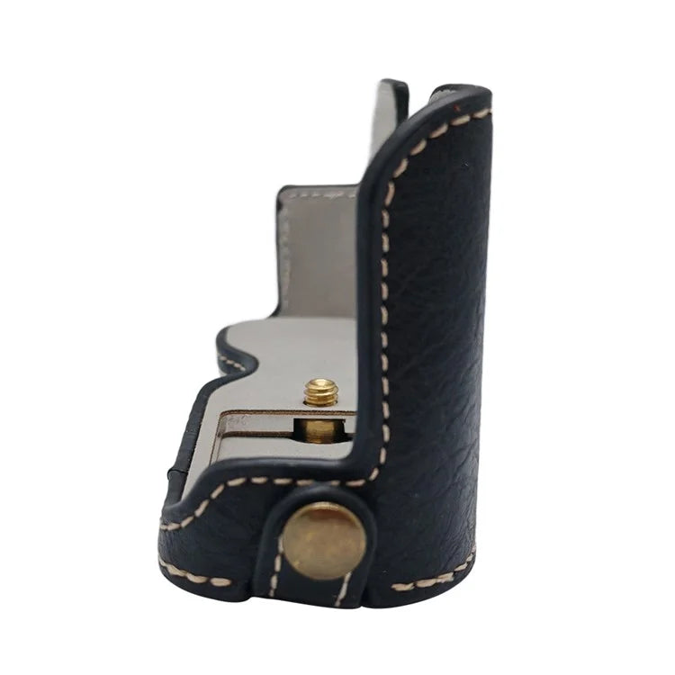 For Fujifilm X-A7 / X-A5 / X-A3 Buffalo Texture PU Leather Bottom Case Half Body Camera Cover with Battery Opening