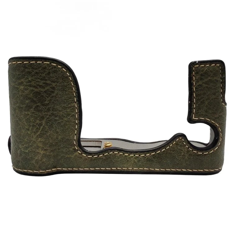 For Fujifilm X-A7 / X-A5 / X-A3 Buffalo Texture PU Leather Bottom Case Half Body Camera Cover with Battery Opening