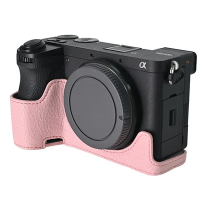 For Sony A6700 Camera Case Large Cutout PU Leather Protector with Shoulder Strap