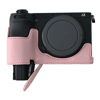 For Sony A6700 Camera Case Large Cutout PU Leather Protector with Shoulder Strap