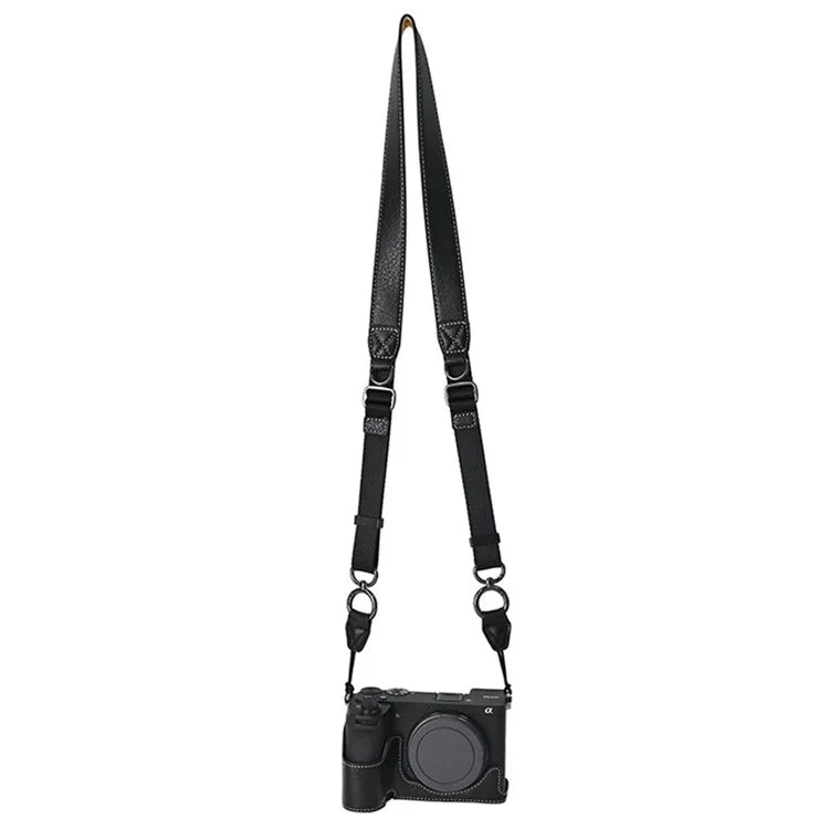 For Sony A6700 Camera Case Large Cutout PU Leather Protector with Shoulder Strap