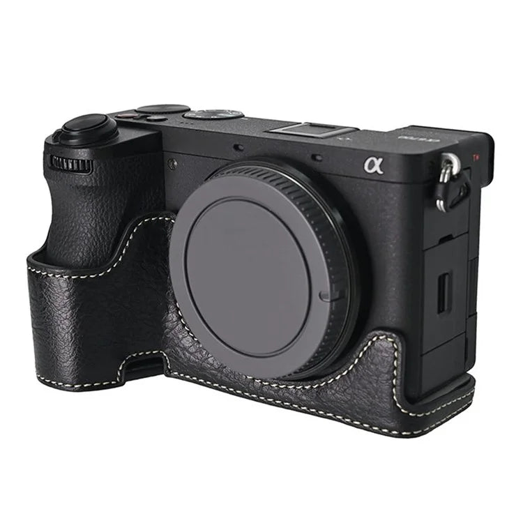For Sony A6700 Camera Case Large Cutout PU Leather Protector with Shoulder Strap
