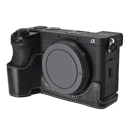 For Sony A6700 Camera Case Large Cutout PU Leather Protector with Shoulder Strap